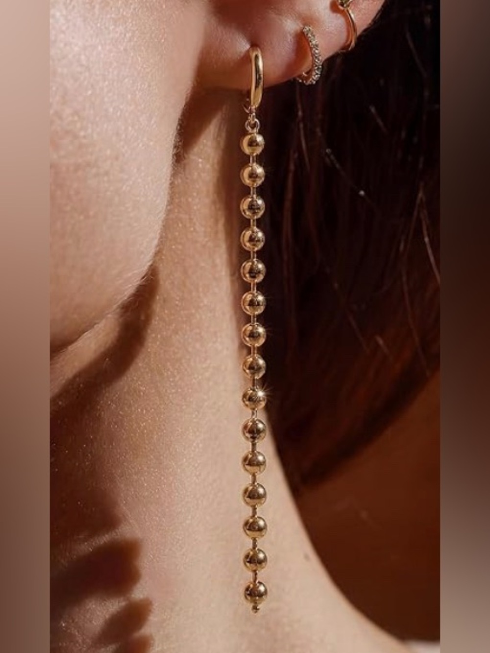 Gorgeous Neiman Marcus 18KT Gold Filled dainty Long Bead dangle Earrings - Picture 2 of 3